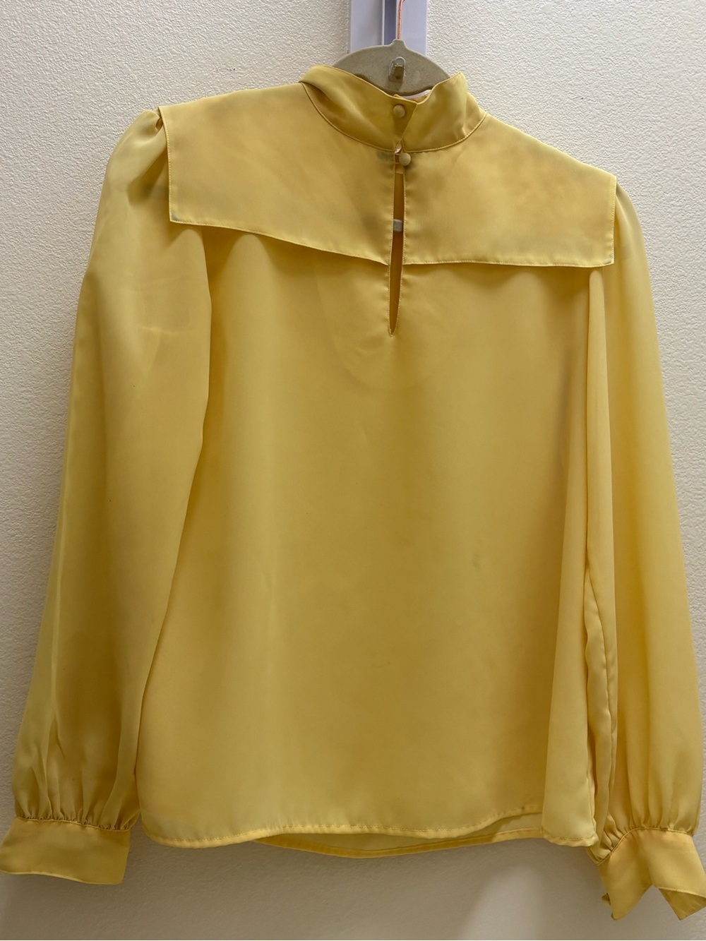 High-Neck Yellow Blouse with Keyhole and Sailor Yoke